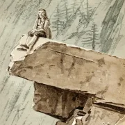 Martinus Rørbye | En mand, der sidder på et klippefremspring - 1832 | Indrammet kunsttryk | Danmarks Guldalder