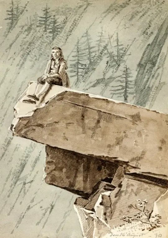 Martinus Rørbye | En mand, der sidder på et klippefremspring - 1832 | Indrammet kunsttryk | Danmarks Guldalder