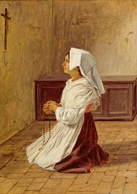 Martinus Rørbye | Eine betende Italienerin - 1836 | Gerahmter Kunstdruck | Goldenes Zeitalter Dänemark