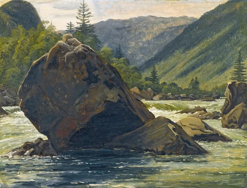 Martinus Rørbye – Ein Findling in den Stromschnellen 1830 | Giclée Kunstdruck gerahmt