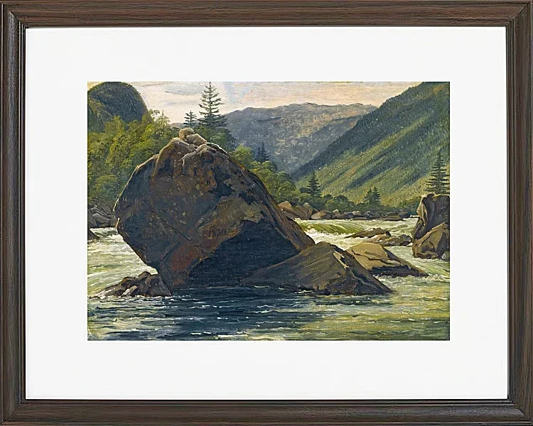 Martinus Rørbye – Ein Findling in den Stromschnellen 1830 | Giclée Kunstdruck gerahmt