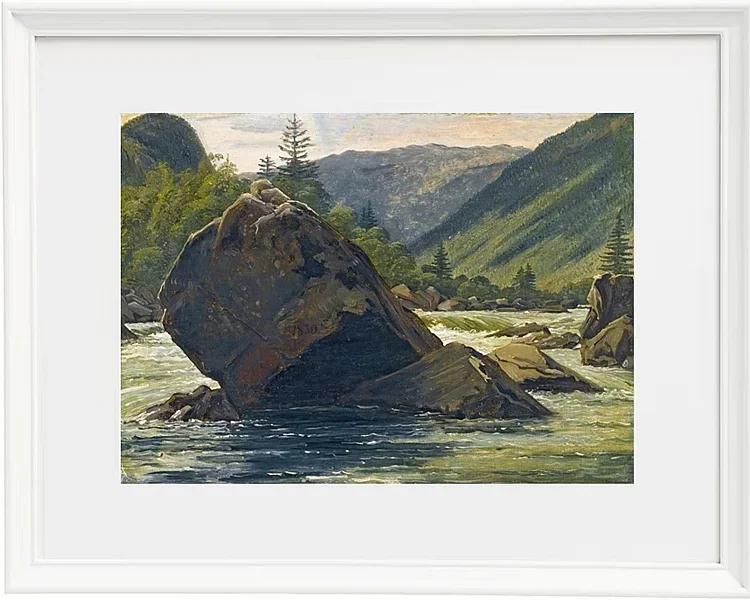 Martinus Rørbye – Ein Findling in den Stromschnellen 1830 | Giclée Kunstdruck gerahmt