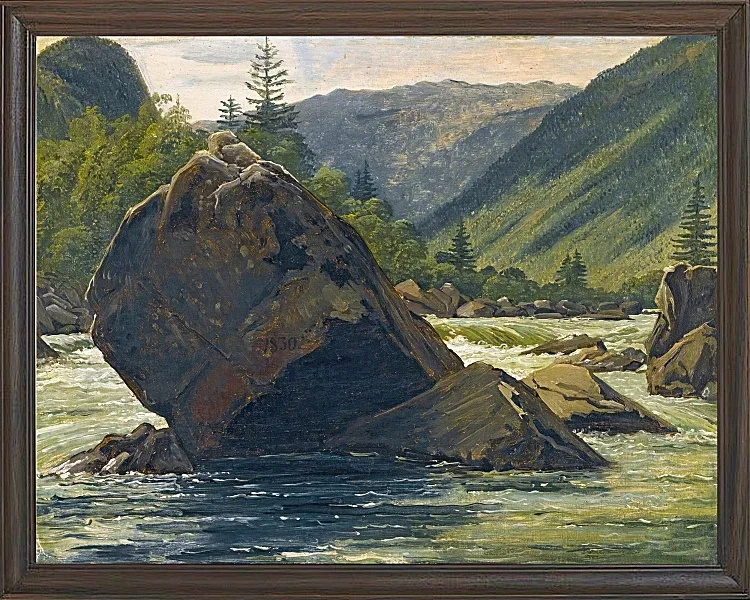 Martinus Rørbye – Ein Findling in den Stromschnellen 1830 | Giclée Kunstdruck gerahmt