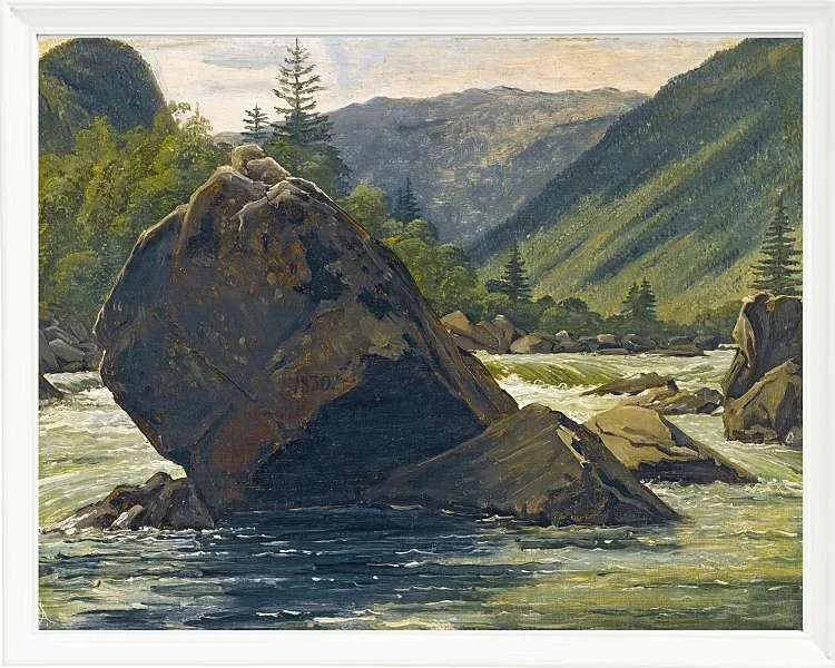 Martinus Rørbye – Ein Findling in den Stromschnellen 1830 | Giclée Kunstdruck gerahmt