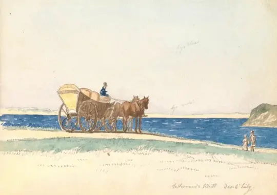 Martinus Rørbye | Ein Pferdewagen nahe dem Wasser hält - 1830 | Gerahmter Kunstdruck | Goldenes Zeitalter Dänemark
