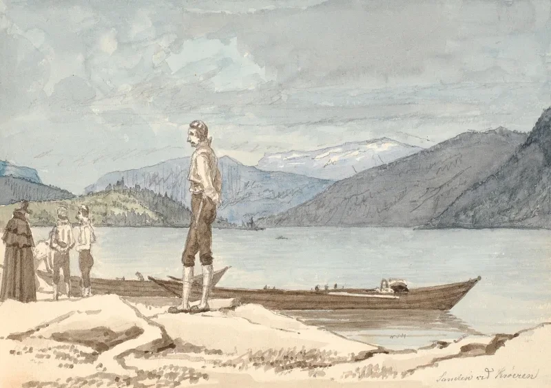 Martinus Rørbye | Figurer ved både - 1832 | Indrammet kunsttryk | Danmarks Guldalder