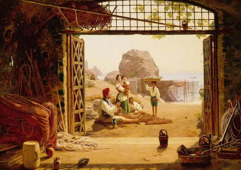 Martinus Rørbye | En familie af napolitanske fiskere - 1843 | Indrammet kunsttryk | Danmarks Guldalder