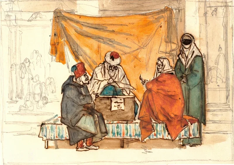 Martinus Rørbye | En tyrkisk notarius opsætter en ægteskabskontrakt - 1836 | Indrammet kunsttryk | Danmarks Guldalder