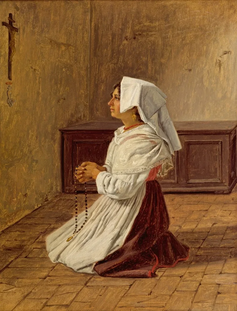 Martinus Rørbye – Eine betende Italienerin 1836 | Giclée Kunstdruck gerahmt