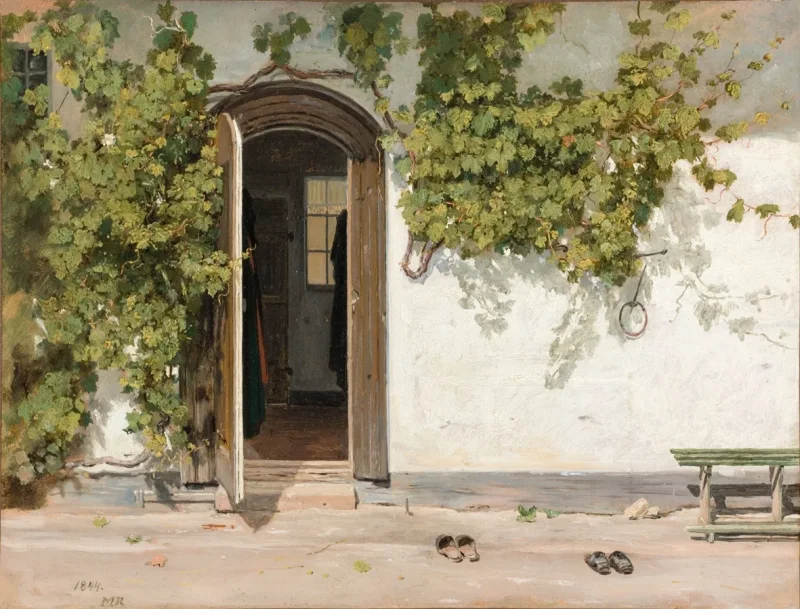 Martinus Rørbye – Eingang zu einem Gasthaus im Praestegarden in Hillested 1844 | Giclée Kunstdruck gerahmt