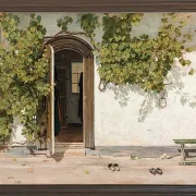 Martinus Rørbye – Eingang zu einem Gasthaus im Praestegarden in Hillested 1844 | Giclée Kunstdruck gerahmt