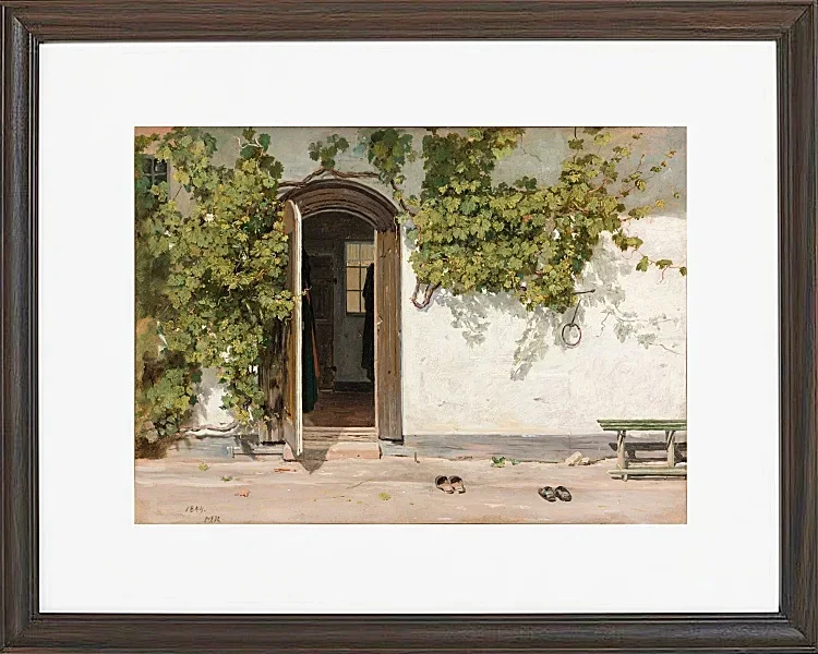 Martinus Rørbye – Eingang zu einem Gasthaus im Praestegarden in Hillested 1844 | Giclée Kunstdruck gerahmt
