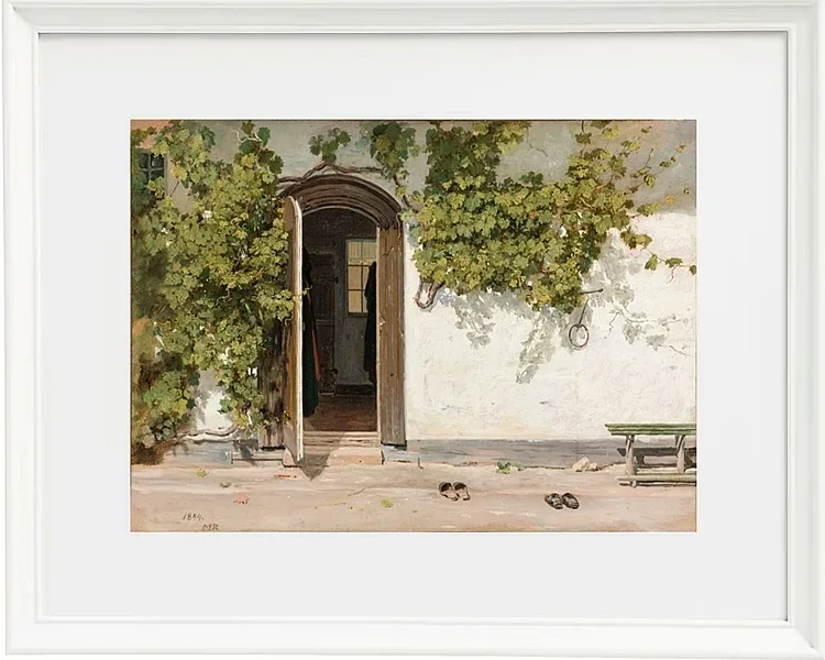 Martinus Rørbye – Eingang zu einem Gasthaus im Praestegarden in Hillested 1844 | Giclée Kunstdruck gerahmt