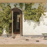 Martinus Rørbye – Eingang zu einem Gasthaus im Praestegarden in Hillested 1844 | Giclée Kunstdruck gerahmt