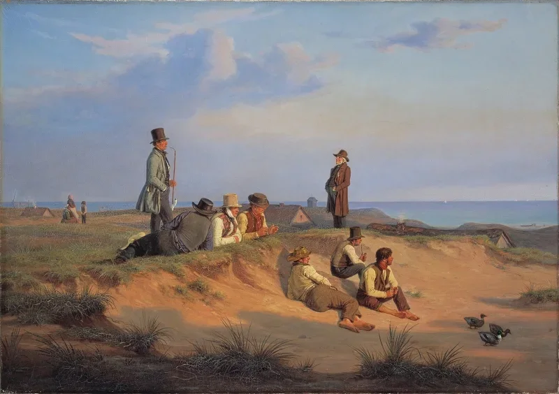 Martinus Rørbye | Männer von Skagen an einem Sommerabend bei gutem Wetter - 1848 | Gerahmter Kunstdruck | Goldenes Zeitalter Dänemark