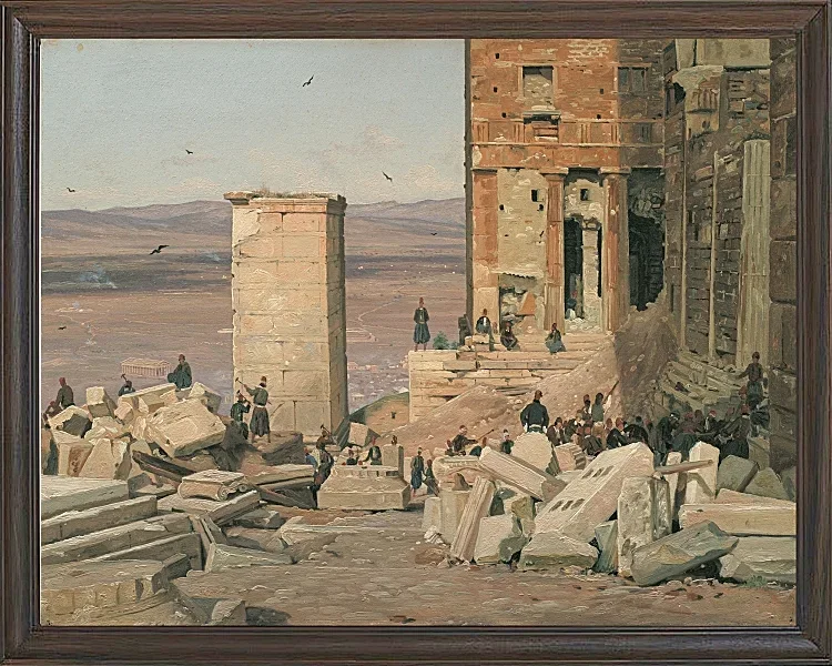 Martinus Rørbye – Griechen arbeiten in den Ruinen der Akropolis 1834 | Giclée Kunstdruck gerahmt