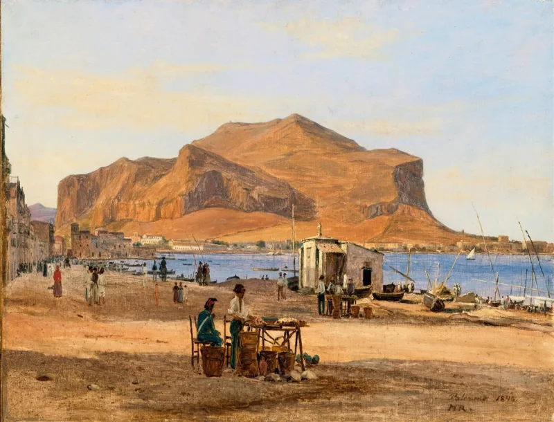 Martinus Rørbye – Hafen von Palermo mit Blick auf Monte Pellegrino 1840 | Giclée Kunstdruck gerahmt