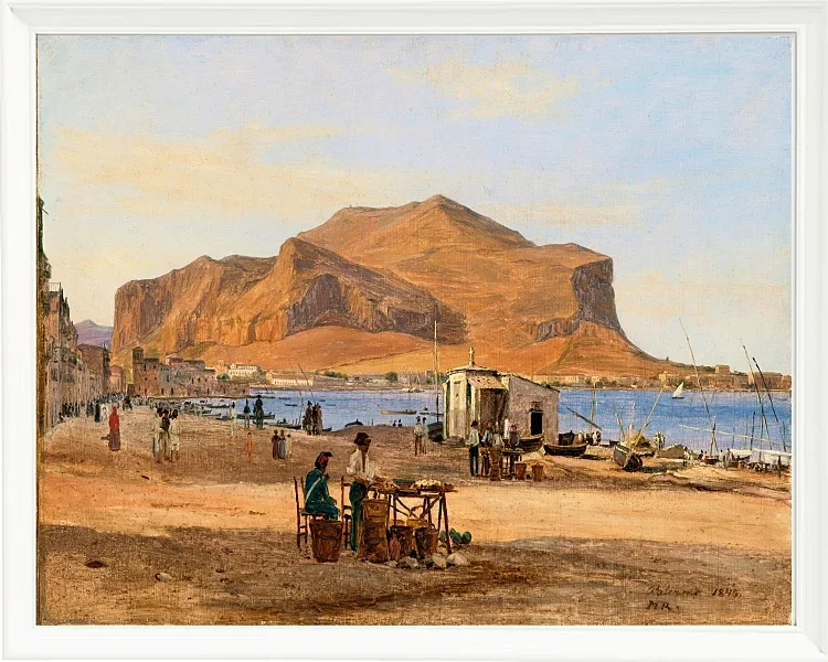 Martinus Rørbye – Hafen von Palermo mit Blick auf Monte Pellegrino 1840 | Giclée Kunstdruck gerahmt