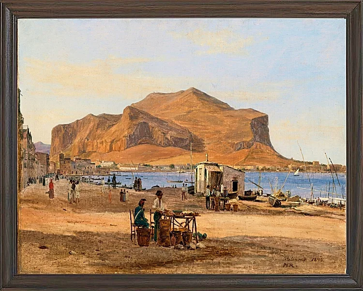 Martinus Rørbye – Hafen von Palermo mit Blick auf Monte Pellegrino 1840 | Giclée Kunstdruck gerahmt