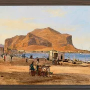Martinus Rørbye – Hafen von Palermo mit Blick auf Monte Pellegrino 1840 | Giclée Kunstdruck gerahmt
