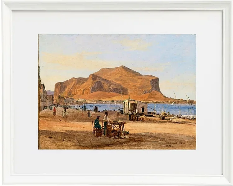 Martinus Rørbye – Hafen von Palermo mit Blick auf Monte Pellegrino 1840 | Giclée Kunstdruck gerahmt