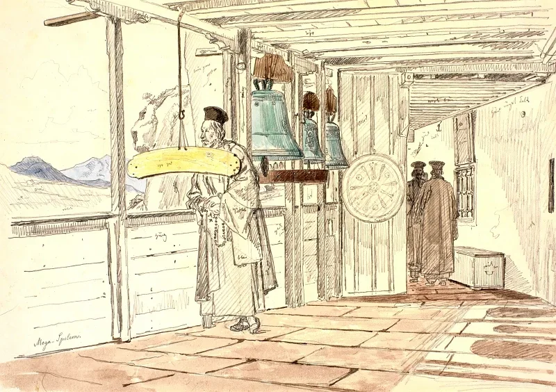 Martinus Rørbye | Klostergang med ur – 1836 | Indrammet kunsttryk | Danmarks Guldalder