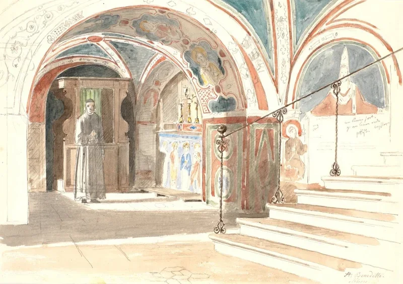 Martinus Rørbye | Kloster Benedetto in Subiaco - 1836 | Gerahmter Kunstdruck | Goldenes Zeitalter Dänemark