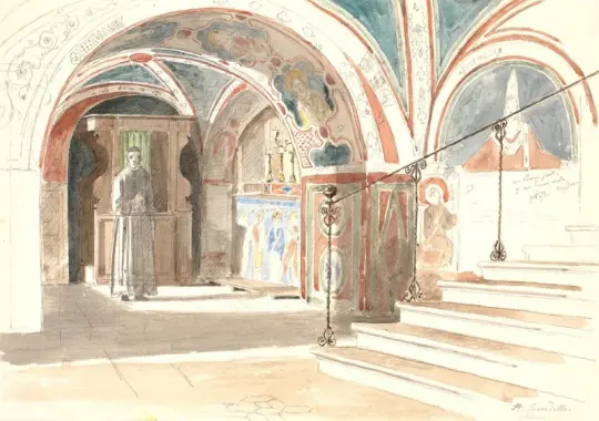 Martinus Rørbye | Benediktinerklosteret i Subiaco – 1836 | Indrammet kunsttryk | Danmarks Guldalder