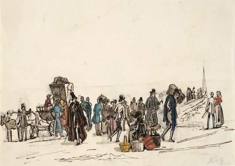 Martinus Rørbye | Die Schiffsbrücke in Horten im Christianiafjord - 1832 | Gerahmter Kunstdruck | Goldenes Zeitalter Dänemark