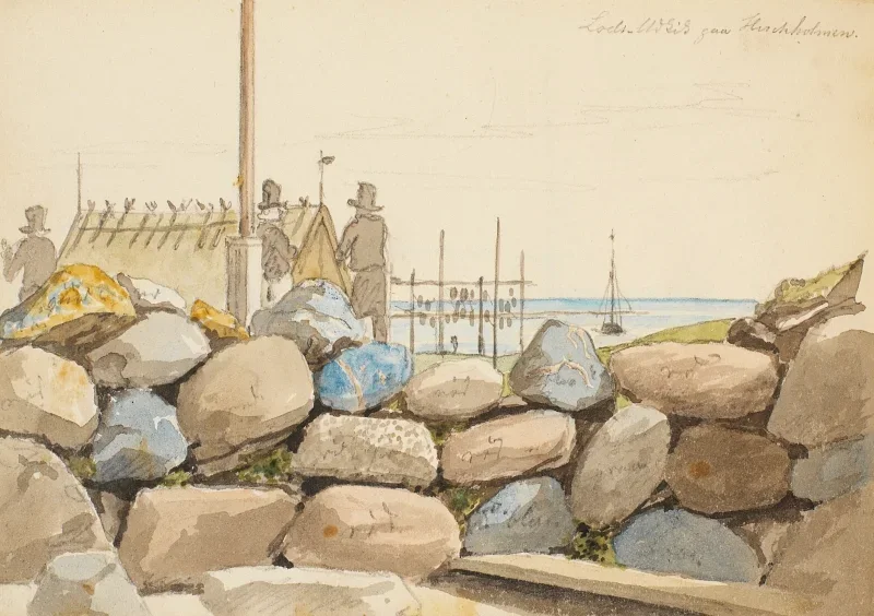 Martinus Rørbye | Kystlandskab med store sten i forgrunden - 1833 | Indrammet kunsttryk | Danmarks Guldalder