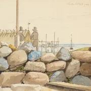 Martinus Rørbye | Kystlandskab med store sten i forgrunden - 1833 | Indrammet kunsttryk | Danmarks Guldalder