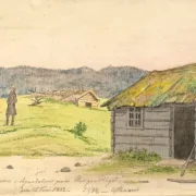 Martinus Rørbye | Landskab med bondehuse – 1832 | Indrammet kunsttryk | Danmarks Guldalder