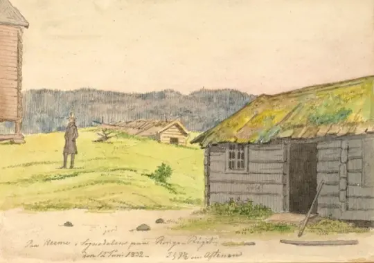 Martinus Rørbye | Landskab med bondehuse – 1832 | Indrammet kunsttryk | Danmarks Guldalder