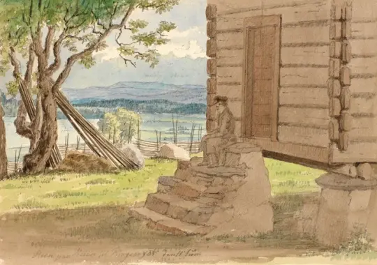 Martinus Rørbye | Landschaft mit Almhütte – 1832 | Gerahmter Kunstdruck | Goldenes Zeitalter Dänemark
