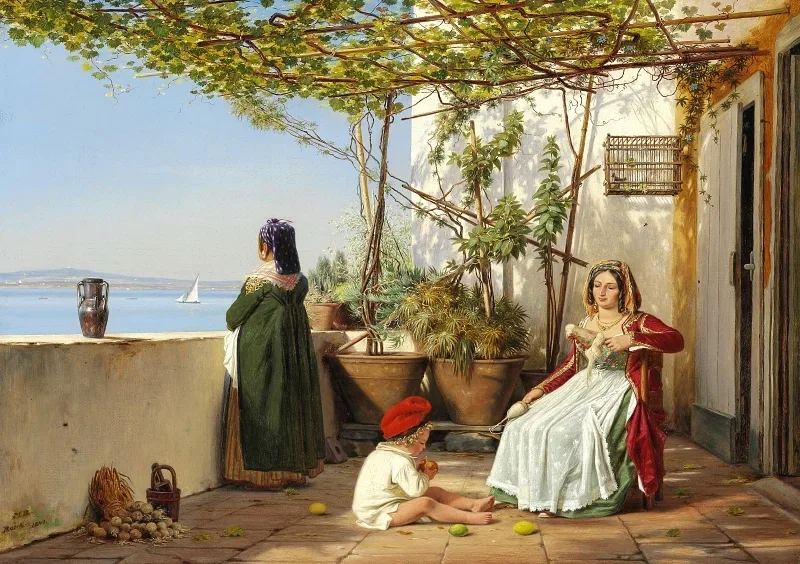 Martinus Rørbye | Loggia fra Procida med figurer – 1841 | Indrammet kunsttryk | Danmarks Guldalder