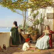 Martinus Rørbye | Loggia fra Procida med figurer – 1841 | Indrammet kunsttryk | Danmarks Guldalder
