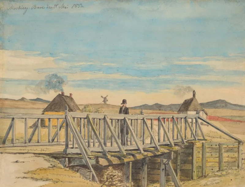 Martinus Rørbye – Landschaft mit einer Brücke bei Mosbjerg 1833 | Giclée Kunstdruck gerahmt