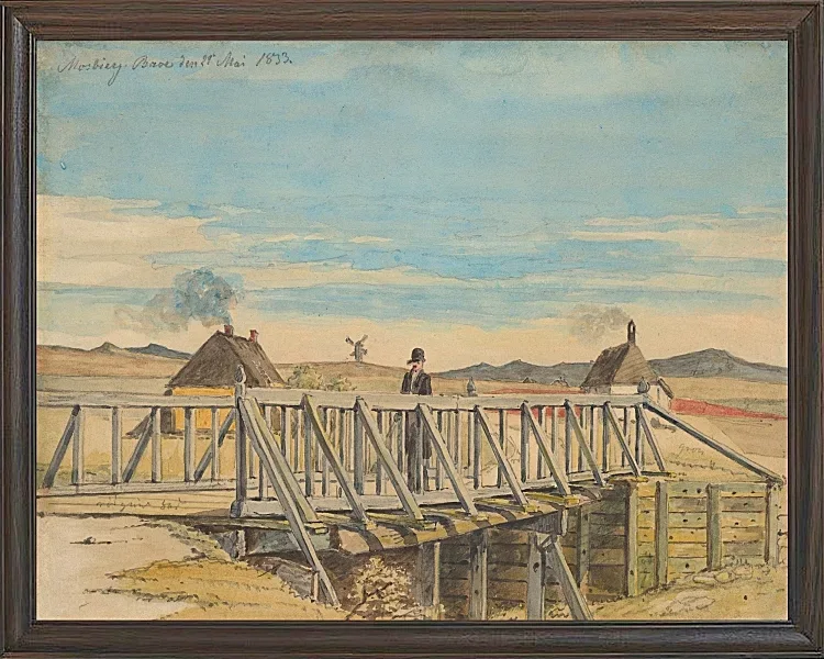 Martinus Rørbye – Landschaft mit einer Brücke bei Mosbjerg 1833 | Giclée Kunstdruck gerahmt