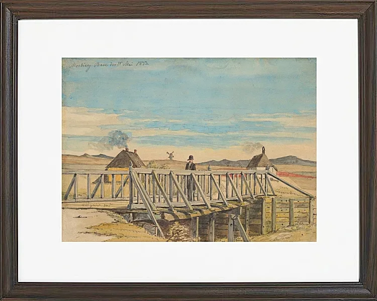 Martinus Rørbye – Landschaft mit einer Brücke bei Mosbjerg 1833 | Giclée Kunstdruck gerahmt