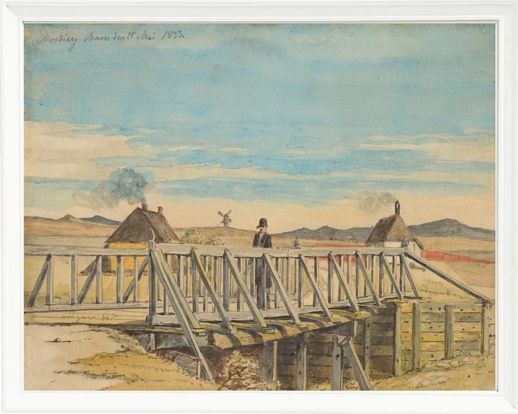 Martinus Rørbye – Landschaft mit einer Brücke bei Mosbjerg 1833 | Giclée Kunstdruck gerahmt
