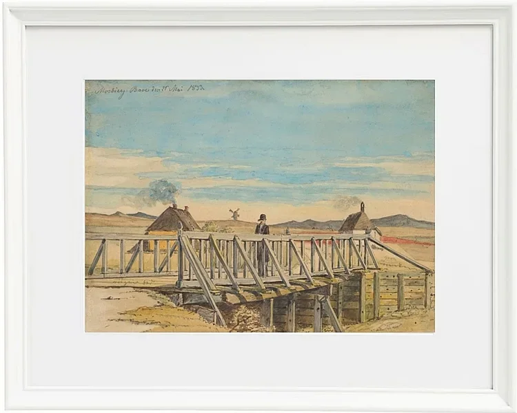 Martinus Rørbye – Landschaft mit einer Brücke bei Mosbjerg 1833 | Giclée Kunstdruck gerahmt