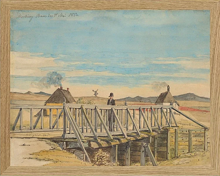 Martinus Rørbye – Landschaft mit einer Brücke bei Mosbjerg 1833 | Giclée Kunstdruck gerahmt
