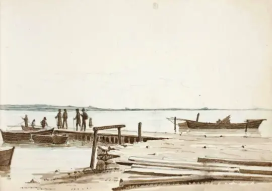 Martinus Rørbye | Folk ved en færgeovergang – 1830 | Indrammet kunsttryk | Danmarks Guldalder