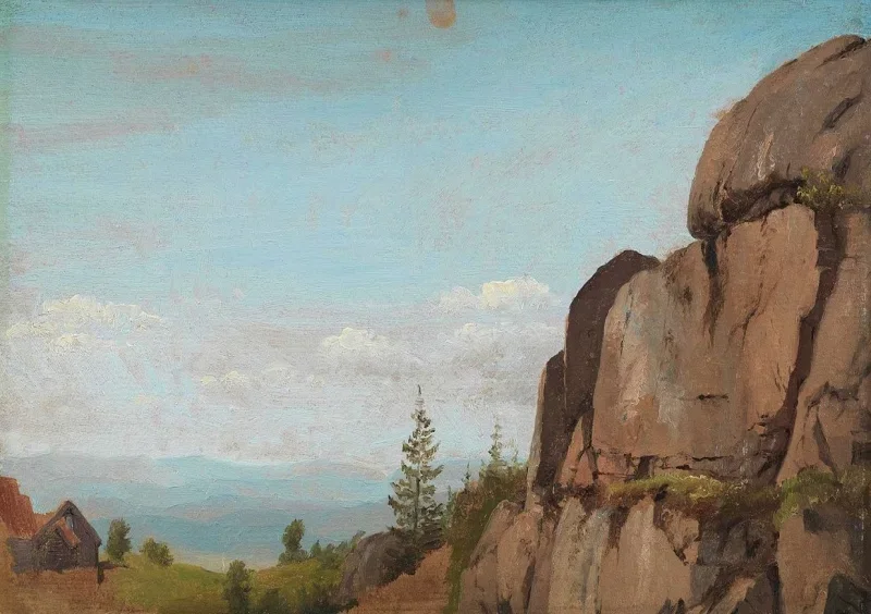 Martinus Rørbye | Norsk landskab med klipper – 1830 | Indrammet kunsttryk | Danmarks Guldalder