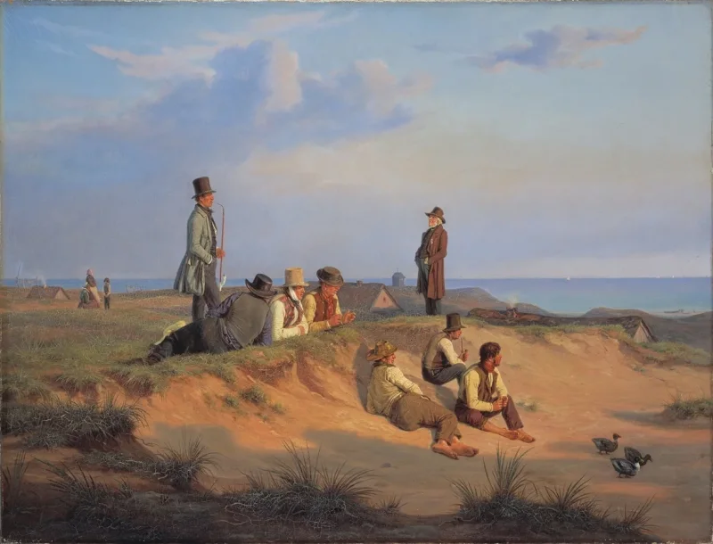 Martinus Rørbye – Männer von Skagen an einem Sommerabend bei gutem Wetter 1848 | Giclée Kunstdruck gerahmt