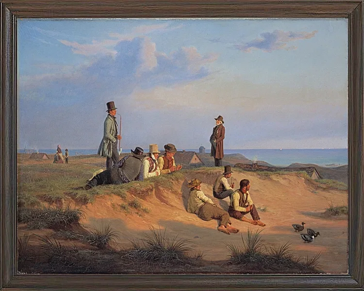 Martinus Rørbye – Männer von Skagen an einem Sommerabend bei gutem Wetter 1848 | Giclée Kunstdruck gerahmt