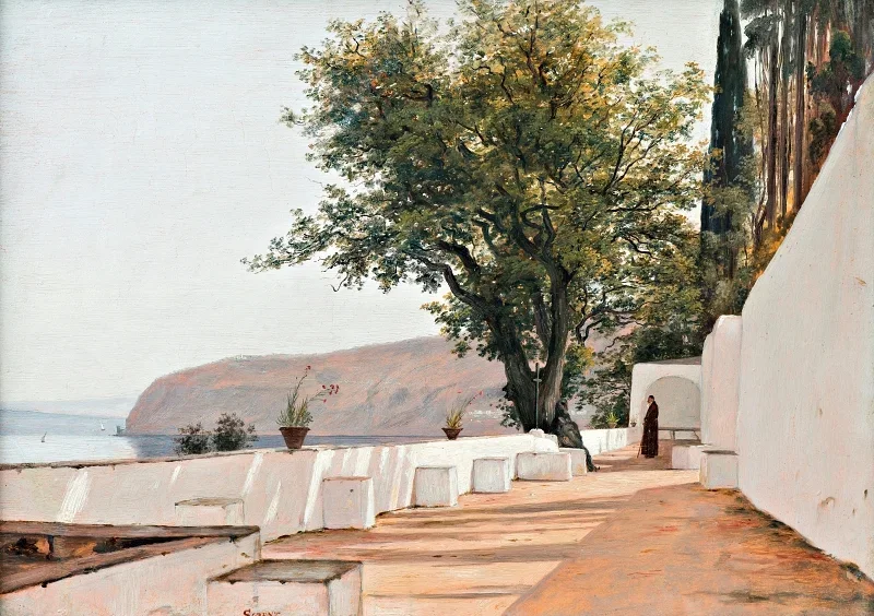 Martinus Rørbye | Scene nær Sorrento med udsigt over havet – 1835 | Indrammet kunsttryk | Danmarks Guldalder