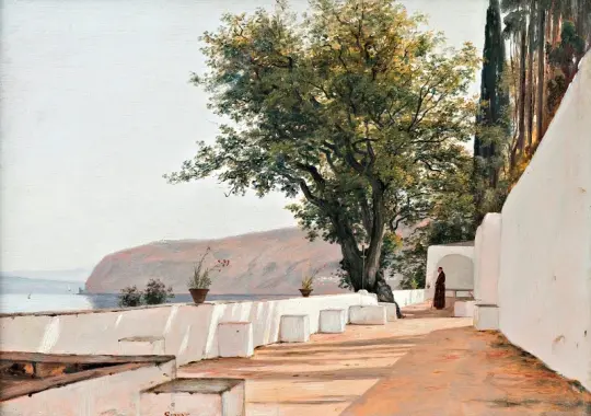 Martinus Rørbye | Scene nær Sorrento med udsigt over havet – 1835 | Indrammet kunsttryk | Danmarks Guldalder
