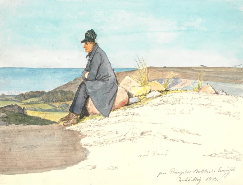 Martinus Rørbye – Sitzender Mann in den Hügeln von Bangsbo 1833 | Giclée Kunstdruck gerahmt