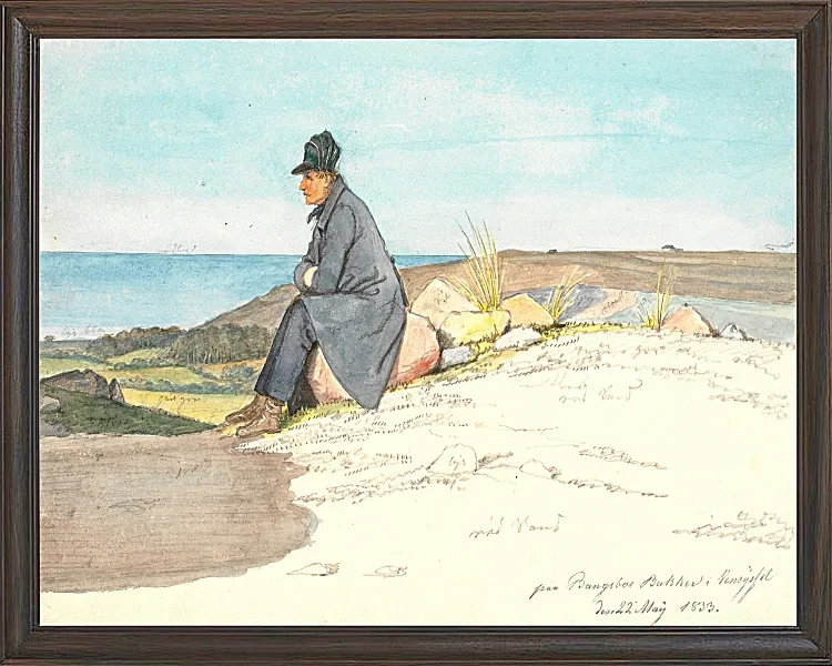 Martinus Rørbye – Sitzender Mann in den Hügeln von Bangsbo 1833 | Giclée Kunstdruck gerahmt
